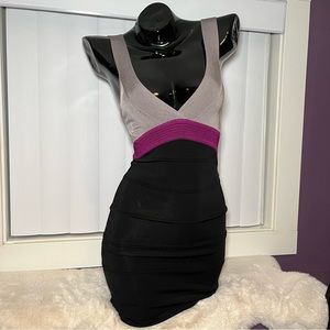 bebe Y2K Bodycon Bandage Mini Dress Silver/Purple/Black Size XS